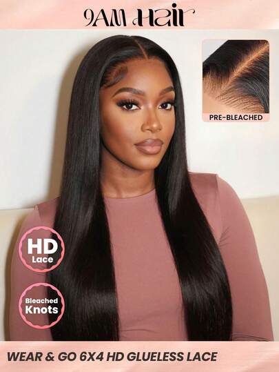 TrueHD 9Am Hair Store Human Hair Wear And Go Glueless Wig HD Lace Straight Human Hair Wig Bleaching Knots 6*4 180% 8-14 Bob Inch 16-30 Inch Long Hair Lace Closure Wigs Pre-Plucked Natural Color Weave Glueless Human Wigs Halloween Makeup Accessories For Women Vibrator For Women Free Gifts