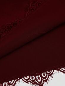 Sweetra Plus Size Women's Brown Satin Lace Patchwork Elegant Slimming Waist Fitted Mini Dress, Soft & Comfortable For Daily Wear, Date, Sexy Mini Skirt, Versatile Elegant Short Dress, Cooling Summer Mini Skirt - Burgundy - View 5