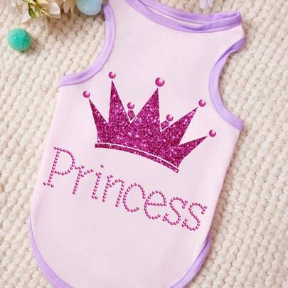 PETSIN 1 chiếc áo tank top in chữ và vương miện cho thú cưng, màu tím hồng, kiểu dáng thường ngày, mềm mại, thoáng khí, chống rụng lông.