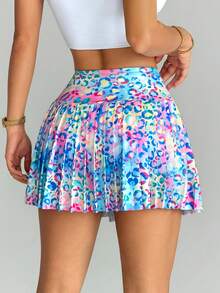 SHEIN Sovereign Charm Women's Leopard Print Pleated Casual Versatile Daily Wear & Sports Skort - Multicolor - View 2