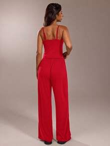 Avantive Women's Solid Color Camisole Top And Pants Casual Outfit,Summer Outfits For Women - Red - View 2