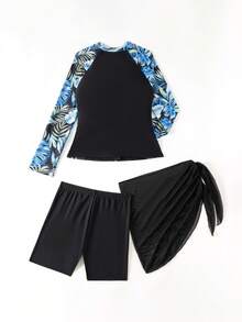 Swim Mulvari Bộ đồ đi biển mùa hè thoải mái dành cho nữ, họa tiết cây nhiệt đới, gồm 3 món: Áo hai dây, áo bikini và váy có khóa kéo. - Nhiều màu - Xem 2