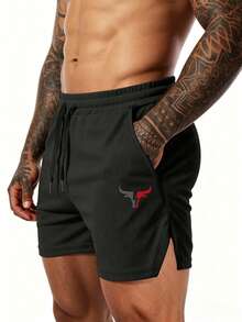 Gym Rark Pantalones cortos deportivos con estampado de toro, cintura con cordón y bolsillo con cremallera, para gimnasio - Negro - Ver 3