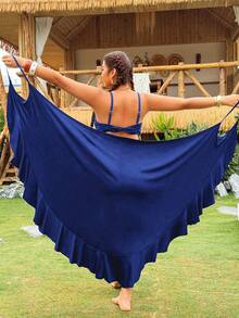 Swim Vcay Plus Size One-Piece Ruffled Wrap Backless Kimono - Navy Blue - View 5