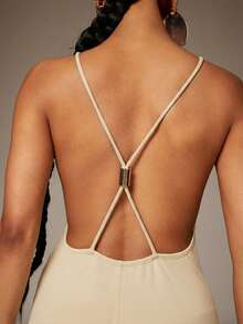 Denimoi Open Back Wide Leg Jumpsuit Sexy Jumpsuits X-Back Jumpsuits Vacation Ibiza European Summer - Apricot - View 2