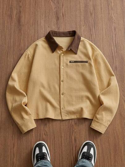SWAVVY Men's Contrast Color Long Sleeve Single-Breasted Casual Jacket