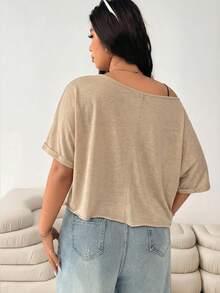 Solflare Áo thun kaki mùa hè dáng rộng cỡ lớn - Màu Khaki - Xem 2