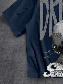 Manfinity ZONE917 Men's Letter Helmet & Figure Print Short Sleeve Casual T-Shirt - Blue - View 5
