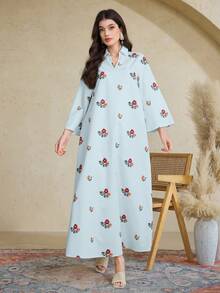 Al Najma Áo dài kiểu Thổ Nhĩ Kỳ dành cho nữ & Áo choàng dài truyền thống Ả Rập, Kaftan & Jalabiya - Màu xanh bạc hà - Xem 3