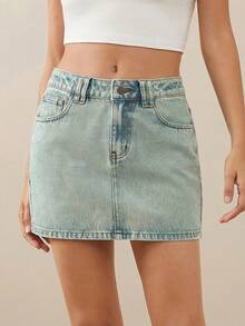WESTFADE Chân váy mini denim cơ bản cao cấp, chất liệu 91% cotton. - Rửa nhẹ - Xem 4