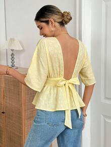 Elyressa 女士梭织优雅夏季女式衬衫 - 黃色 - 查看 3
