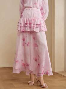 Anewsta Chân váy dài in hoa hồng màu hồng nhạt tươi tắn, viền xếp ly, kiểu dáng mùa xuân/hè dành cho nữ, thích hợp làm chân váy đi nghỉ mát. - Màu Hồng baby - Xem 5