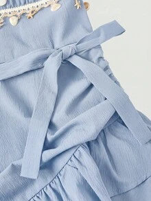 SHEIN MOD 女士贝壳装饰露背吊带迷你连衣裙 - 藍色 - 查看 6