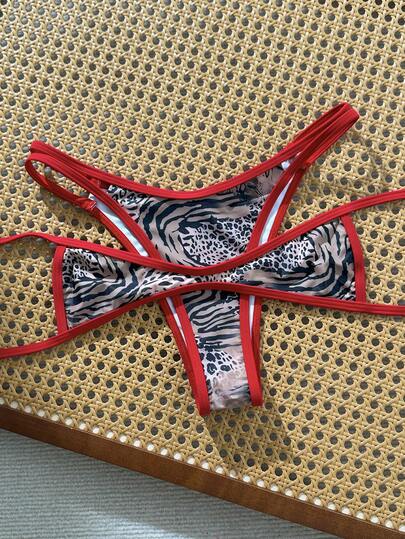 Swim Mod 2pcs Digital Print Bandeau Bikini Set With Adjustable Straps And Cheeky Bottoms, Fashionable & Sexy Swimwear