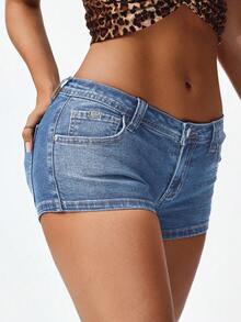 Jeanoix Women's Casual Fashionable Street Style Daily Beach Commute Low Waist Mini Denim Shorts, Summer Blue - Light Wash - View 6