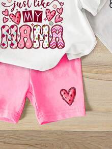 SHEIN GraphicGems 1 set T-shirt à manches courtes et short imprimé anglais mignon et décontracté pour jeunes filles, convient pour les sorties d'été - Multicolore - Voir 5