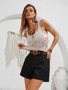 Anewsta Women's Fashionable, Versatile, Casual Design Shorts For Spring/Summer - Black - View 3