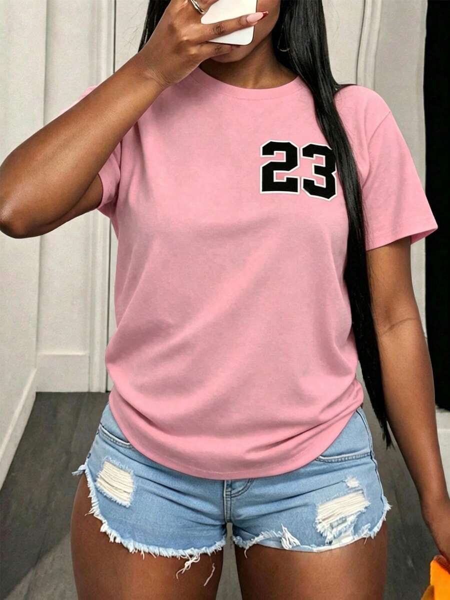 BamGleam Women's Casual Fitted Short Sleeve T-Shirt - Pink - View 1