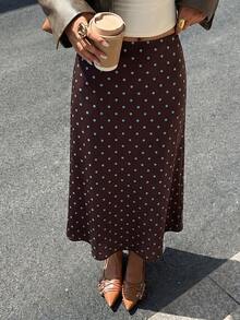 Coffee Brown Satin Polka Dot Mermaid Hem Elegant Maxi Dress, Suitable For Women, New Year, Party Wear - Coffee Brown - View 4