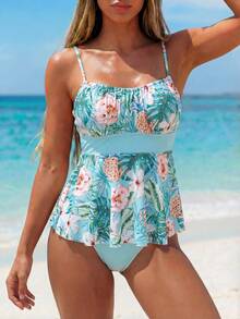 Swim Lushoire Bộ bikini hai mảnh in họa tiết dành cho nữ, thích hợp cho kỳ nghỉ, tiệc tùng, đi biển, gồm hai dây đeo mảnh và cúp ngực tròn. - Nhiều màu - Xem 8