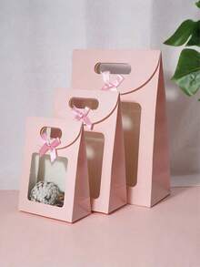 5PCS Pink Clear Self Standing Window Gift Bags With Handle Flip Top Bow Candy Party Favor Tote For Birthday Holiday Celebration Supplies - D multicolor - View 6