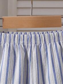 SHEIN Bộ 2 món áo sơ mi và quần short dệt kim kẻ sọc cho bé trai - Nhiều màu - Xem 6