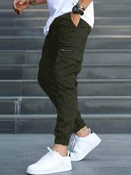 Manfinity Homme Men's Solid Color Casual Pants, Minimalist Fashion Pants Suitable For Summer Streetwear, Fall