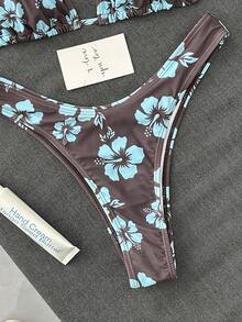 Swim Mod Floral Print Bikini Swimsuit Set For Holiday & Beach For Summer Beach Vacation - Multicolor - View 6