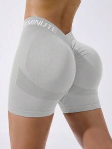 Dewbera Dewbera Letter Print High Waist Fitted Sports Shorts - Multicolor - View 5