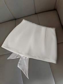 Airaco Women's New White Elegant Bow Tie Waist Skirt, Spring/Summer - White - View 3