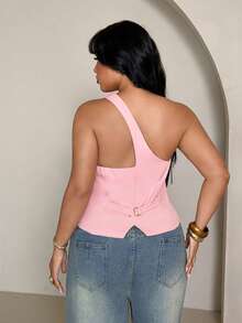Rustia Nueva versátil blusa casual elegante de talle alto con diseño de hombros descubiertos que estiliza, para uso casual de oficina en verano - Rosa - Ver 2