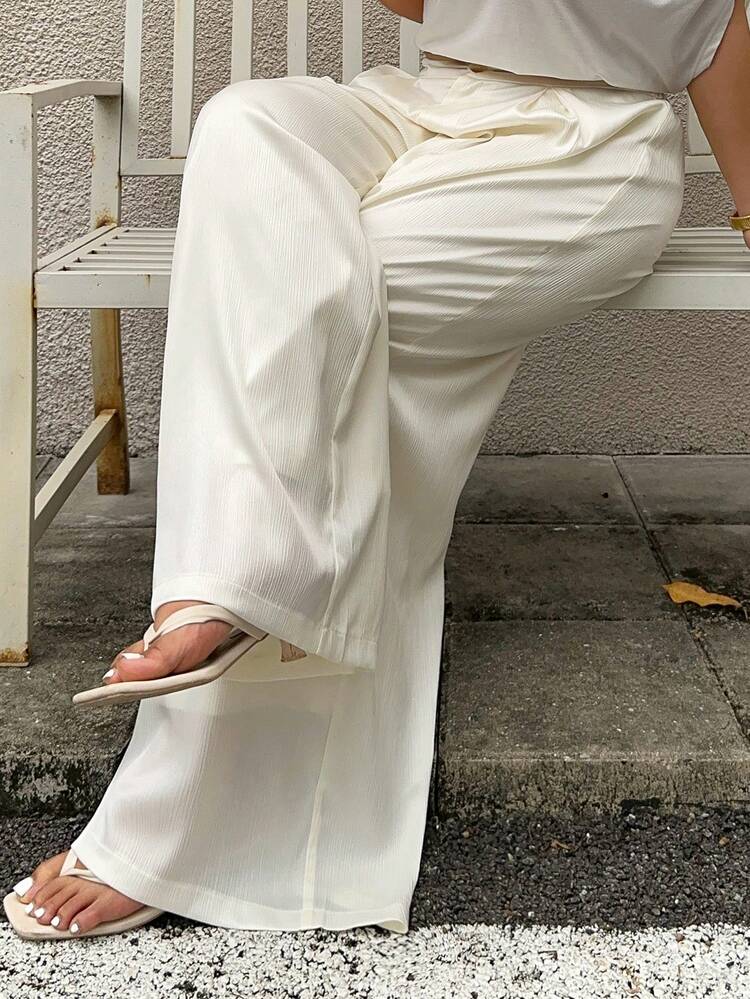 Dazy Plus Loose Fit Wide Leg Pants, Elegant Resort Wear, Apricot Color Versatile Plus Size Women Trousers, Spring/Summer