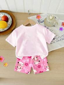 Letter Print Tee & Bike Shorts,Casual Vacation Clothing For Toddlers - Multicolor - View 3