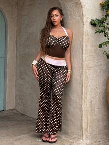 Rustia 棕粉色波浪纹性感露背无袖上衣+裤子套装，街头风，春夏穿搭，演唱会穿搭，夜店穿搭，约会穿搭，优雅穿搭，舞会礼服穿搭，舞蹈穿搭，女士生日穿搭，派对必备，圣诞节穿搭，情人节穿搭，大学/返校季穿搭，假日/度假穿搭 - 彩色 - 查看 3