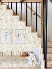 1 rollo de papel tapiz con textura y diseño de hojas en estilo bohemio en color beige, adhesivo de PVC autoadhesivo, a prueba de agua y humedad, con diseño floral, removible y reutilizable, fácil de instalar y limpiar, adecuado para sala de estar, cocina, dormitorio, comedor y decoración de muebles, empalme sin costuras - Bohemia - Ver 6