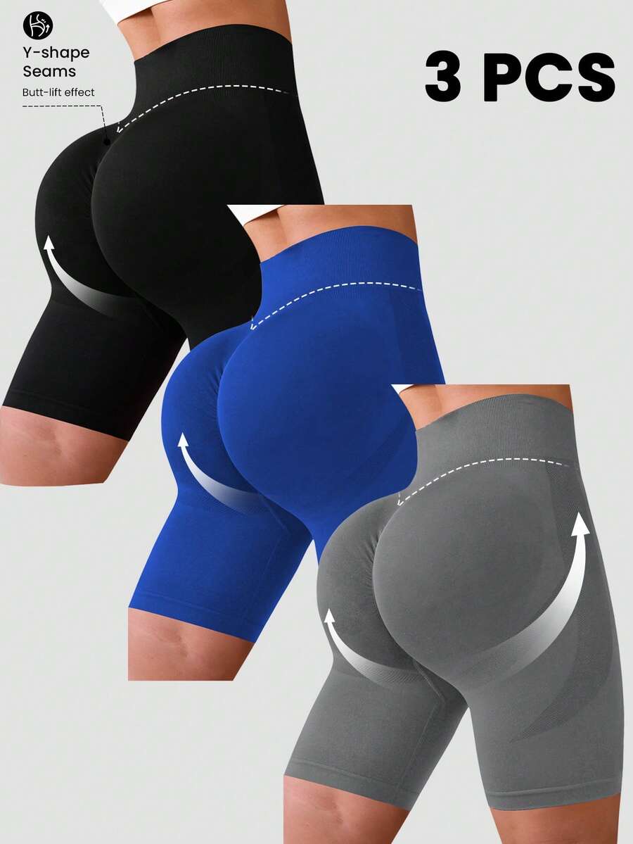 SHEIN Velisys Set de 3 pantalones cortos deportivos sin costuras - Multicolor - Ver 1