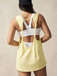 VARSIVA V-Neck Short Sleeve Hollow Back Loose T-Shirt - Yellow - View 5