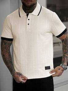 Manfinity CasualCool Áo Polo nam thời trang thường ngày với viền tương phản và cúc cài - Kem - Xem 7