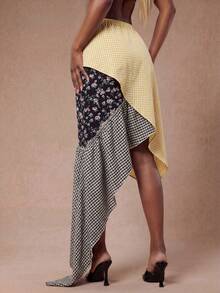 Modviera Gonna a-line con stampa digitale a patchwork a quadri per donna - Multicolore - Visualizzare 5