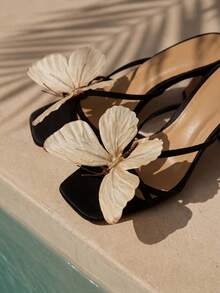 SHEIN Swim Chicsea Women's High Heel Sandals, 2026 Spring/Summer New Arrival, Faux Butterfly Flower 3D Design, Fashionable Open Toe High Heel Slide Sandals, Elegant & Versatile - Black - View 3