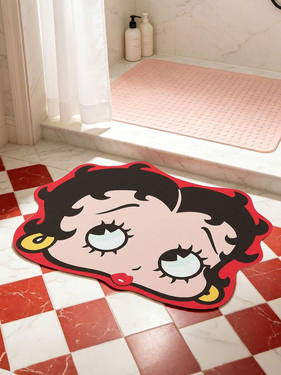 Betty Boop x SHEIN 1 tấm thảm in hình Betty đầu to dễ thương, thảm phòng tắm, chất liệu thấm hút, lớp lót chống trơn trượt. - Người ngoài hành tinh - Xem 1