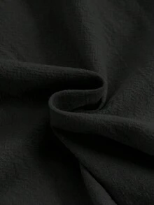 SHEIN 两件套少女休闲百搭基础款通勤装，舒适荷叶边圆领上衣搭配宽松梭织长裤，杏色，适合居家、运动、度假、外出、聚会、约会、购物、上学、返校季等场合。 - 黑色 - 查看 7