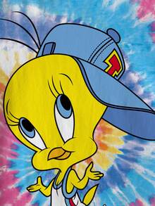 LOONEY TUNES X SHEIN 少女圆领短袖休闲可爱印花T恤，全幅 - 白色 - 查看 7