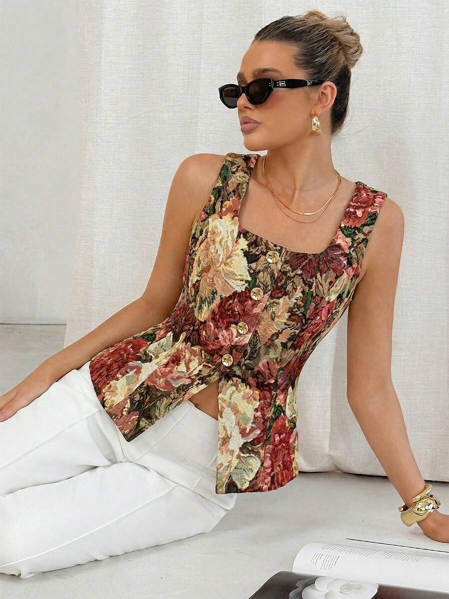 Lavishia Apricot Linen-Like Sleeveless Fitted Waist Shirt, Suitable For Daily Commute And Work, Summer,Summer Top - Burgundy - View 1