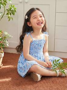 SHEIN Playful Pals 女婴可爱休闲爱心图案连衣裙 - 淺藍色 - 查看 2