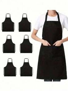 1/3/5/10PCS Women's Polyester Apron With Pockets Thickened Waistband Adjustable Neck Strap Simple Black Apron Suitable For Kitchen Cooking Housekeeping Cleaning Waitress Chef Workwear Restaurant Hotel Cafe Beauty Salon Art Painting Handicraft Gardening Barbecue Party - Multicolor - View 5