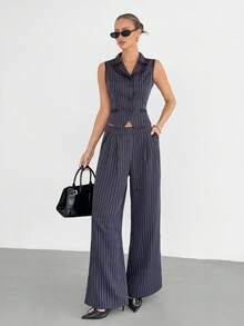 Bộ vest và quần tây kẻ sọc màu xanh hải quân, hàng mới về mùa hè. - Màu xanh hải quân - Xem 4