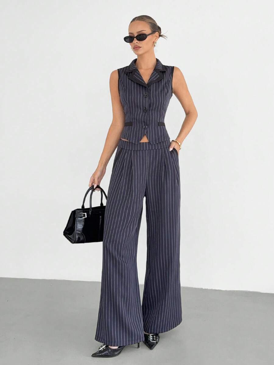 Bộ vest và quần tây kẻ sọc màu xanh hải quân, hàng mới về mùa hè. - Màu xanh hải quân - Xem 1