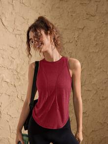 VARSIVA Round Neck Sleeveless Crossover Loose Women Sports Tees & Tanks - Red - View 5