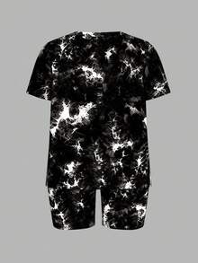 Slaydiva Bộ đồ 2 món dành cho nữ cỡ lớn: Áo thun cổ tròn tay ngắn nhuộm tie-dye và quần short. - Nhiều màu - Xem 6